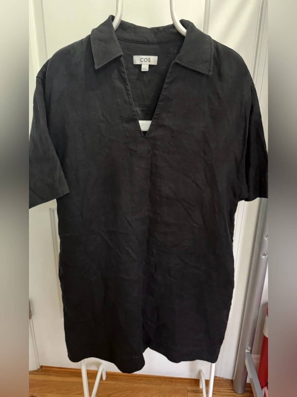 Cos Oversized Black Linen Dress Short Sleeve Pockets Size Eur 38